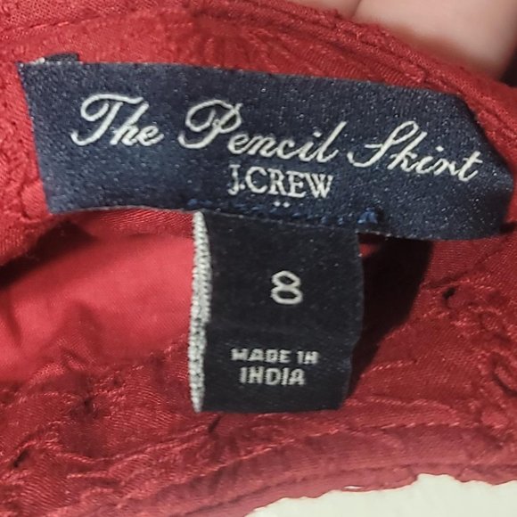 J.Crew Factory Lace Flower Pattern Burgundy Maroon Red Pencil Skirt sz 8 GUC - Picture 3 of 6